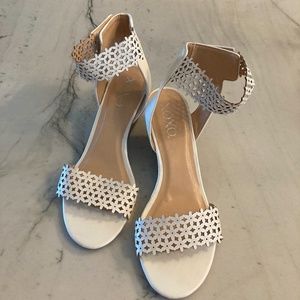 Women’s Laser Cut Detail White Wedge Sandals - Size 8